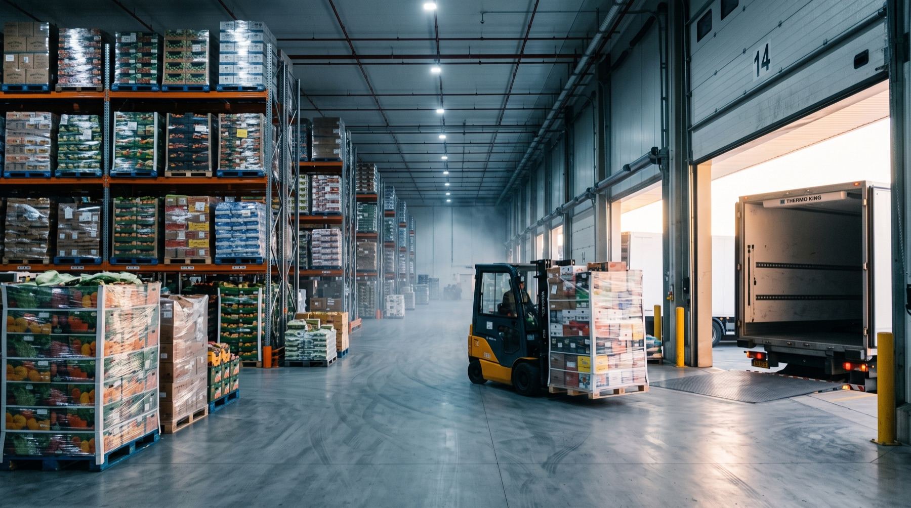 Concept image inside a stocked refrigerated warehouse